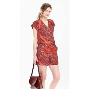 Banana Republic April Red Paisley Shorts Romper Jumpsuit Womens Size 2